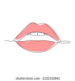 Lips in line art style with added color.