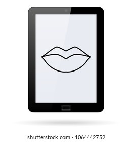 lips line vector icon on a realistic tablet. Flat design style