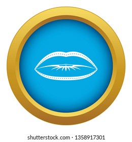 Lips with lines drawn around it icon blue vector isolated on white background for any design