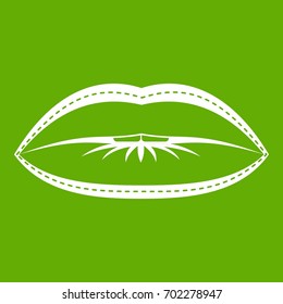 Lips with lines drawn around it icon white isolated on green background. Vector illustration