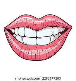 Lips With Lipstick Flat Icon Isolated On White Background