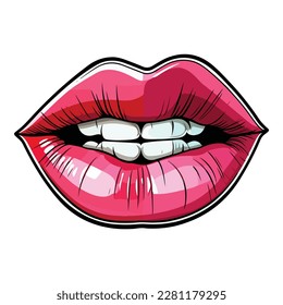 Lips With Lipstick Flat Icon Isolated On White Background