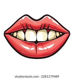 Lips With Lipstick Flat Icon Isolated On White Background