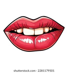 Lips With Lipstick Flat Icon Isolated On White Background