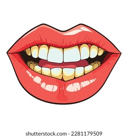 Lips With Lipstick Flat Icon Isolated On White Background