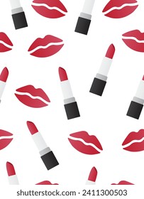 Lippen und Lippenstift-Muster auf weißem Hintergrund.