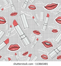 Lips and lipsticks beauty seamless pattern