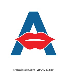 Lips Logo combine with letter A vector template