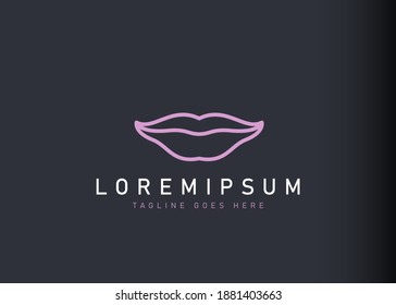 Diseño del logo de los labios. Ilustración vectorial de un diseño de icono de sonrisa débil. Diseño de logotipo moderno con estilo de arte lineal.