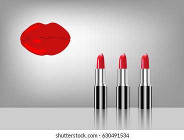 lips logo, Set of Red lipstick, Makeup beauty vector