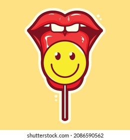 lips and lollipop art cartoon
