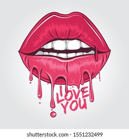 LIPS I LOVE YOU KISS PINK BLOOD ARTWORK EDITABLE LAYERS