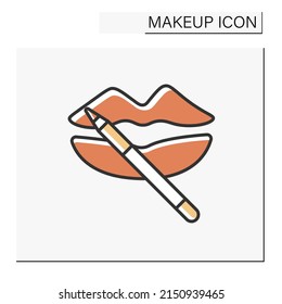  Lips makeup color icon. Trendy lip liner. Cosmetic applied to the outline of lips. Lipstick. Makeup concept. Isolated vector illustration