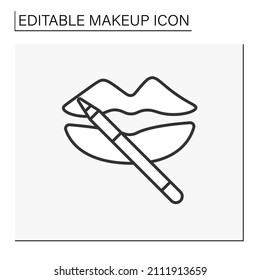  Lips makeup line icon. Trendy lip liner. Cosmetic applied to the outline of lips. Lipstick. Makeup concept. Isolated vector illustration. Editable stroke