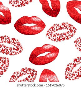 Los labios y la marihuana dejan un patrón vectorial sin fisuras.