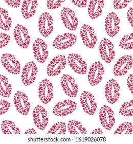 Lips and marijuana leaves seamless vector pattern.Valentine's day vector background