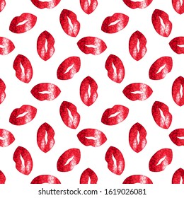 Lips and marijuana leaves seamless vector pattern.Valentine's day vector background