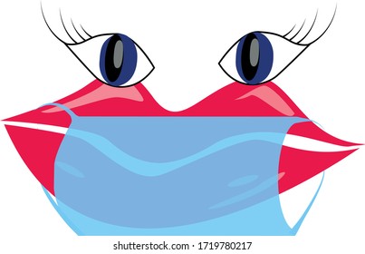 Lips masked and without a mask in the style of pop art