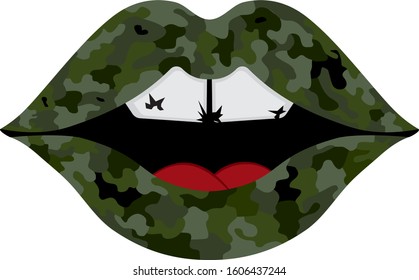 The Lips With Military Texture. Lips Vector Design