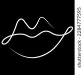 Lips minimalist illustration. Mouth. Black and white. Black background. One line drawing.