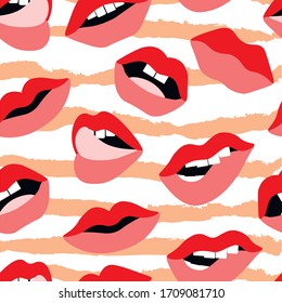 lips, mouth ,beauty, fashion hand drawn vector seamless pattern on white background 