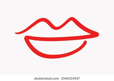 Lips Mouth One Line Drawing Abstract Shape Logo Design. Kiss Hand Drawn Icon Sketch Isolated on White