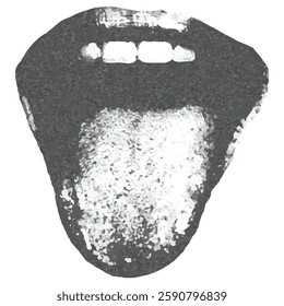 Lips and mouth in scream with monochrome photocopy effect, for grunge punk y2k collage design. Elements in stipple halftone brutalist retro design.