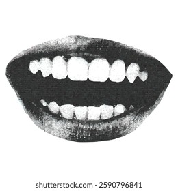 Lips and mouth in scream with monochrome photocopy effect, for grunge punk y2k collage design. Elements in stipple halftone brutalist retro design.