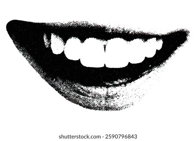 Lips and mouth in scream with monochrome photocopy effect, for grunge punk y2k collage design. Elements in stipple halftone brutalist retro design.
