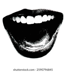 Lips and mouth in scream with monochrome photocopy effect, for grunge punk y2k collage design. Elements in stipple halftone brutalist retro design.
