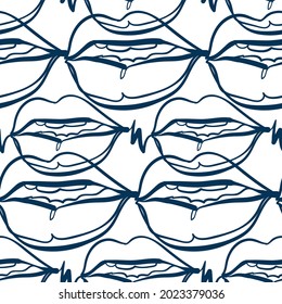Lippen-Mund-Zähne Vektorgrafik-Stil nahtlose Kunstlinie Muster