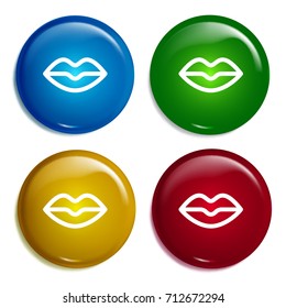 Lips multi color gradient glossy badge icon set. Realistic shiny badge icon or logo mockup