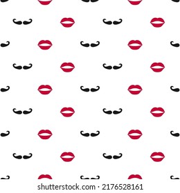 Lips and mustache curl icon seamless pattern. Vector