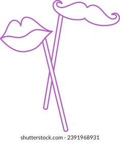 Lips And Mustache On Sticks Vector Illustration