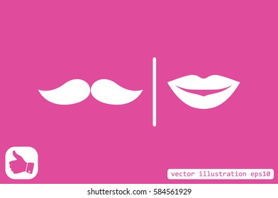 lips and mustache vector icon.