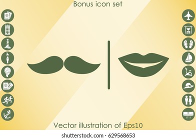 lips and mustache vector icon