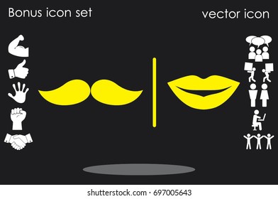 lips and mustache vector icon