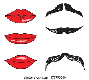 lips and mustache vector illustration
