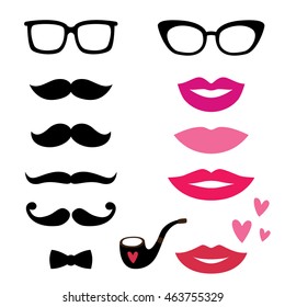 Lips and mustaches vector set