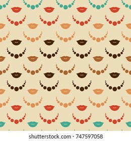 Lips and necklace pattern background, girls things pattern in vintage style