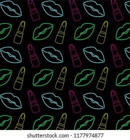 Lips neon pattern icon color black background