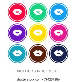 Lips nine color flat and material icon set