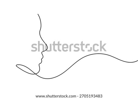 Lips and nose continuous line art minimal face outline illustration