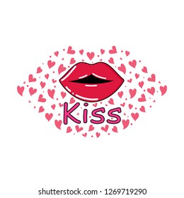 lips on the background of hearts, wallpaper