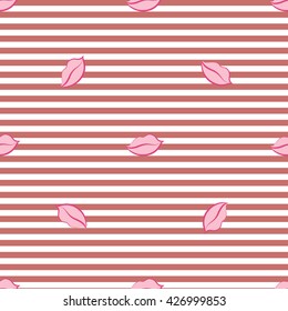lips on the background strips, geometric seamless pattern. Fashion graphic. Background design. Modern stylish abstract texture, textile, wrapping and decoration, wallpaper. Vector illustration.