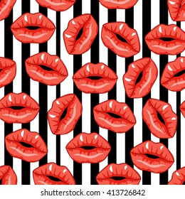 lips on a black and white background.vector seamless