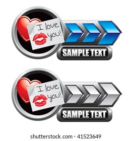 lips on love letter on blue and silver arrow nameplates