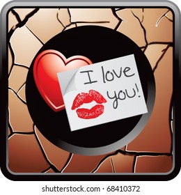 lips on love letter bronze cracked web button