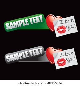 lips on love letter tilted green and gray banners