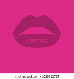 Lips on a pink background. Love you. Vector illustration. St. Valentines Day greeting card.
